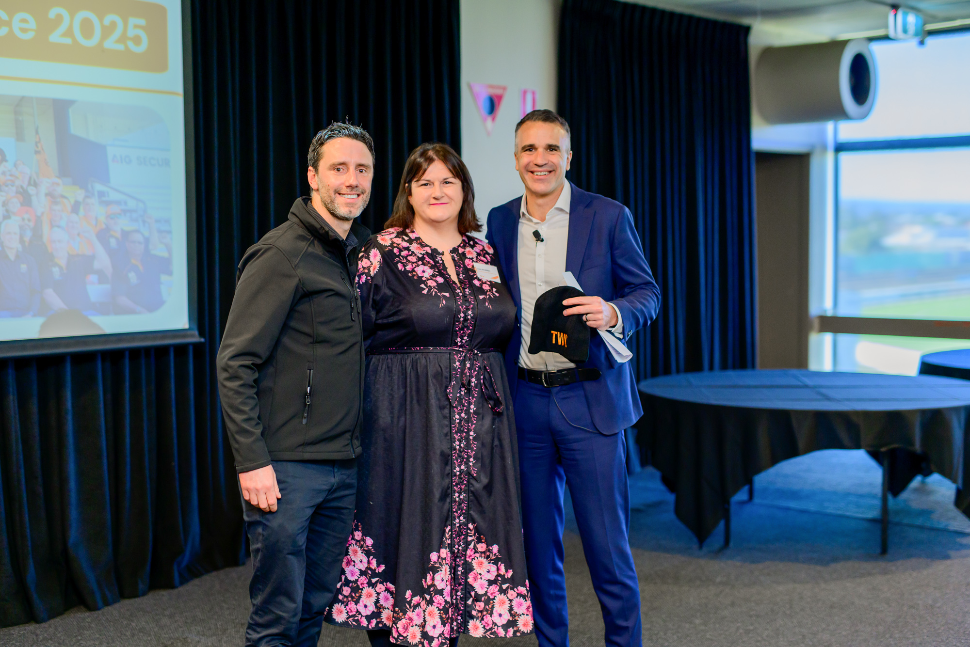 SA Premier Peter Malinauskas, TWU National Assistant Secretary Emily McMillan, Sam McIntosh TWU SA/NT Branch Secretary at Delegates Conference 2025